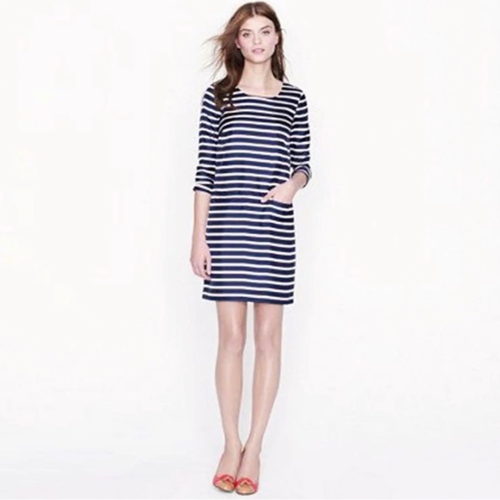 J Crew Silk Navy and White Stripe Mini Shift Dress Size 6